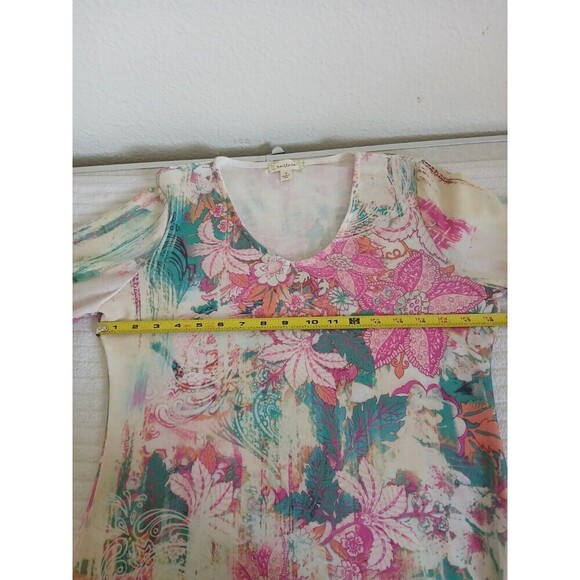 Narture Womens Beige Pink Green  V-Neck 3/4 Sleeve Floral T-Shirt Size Small - Picture 9 of 14